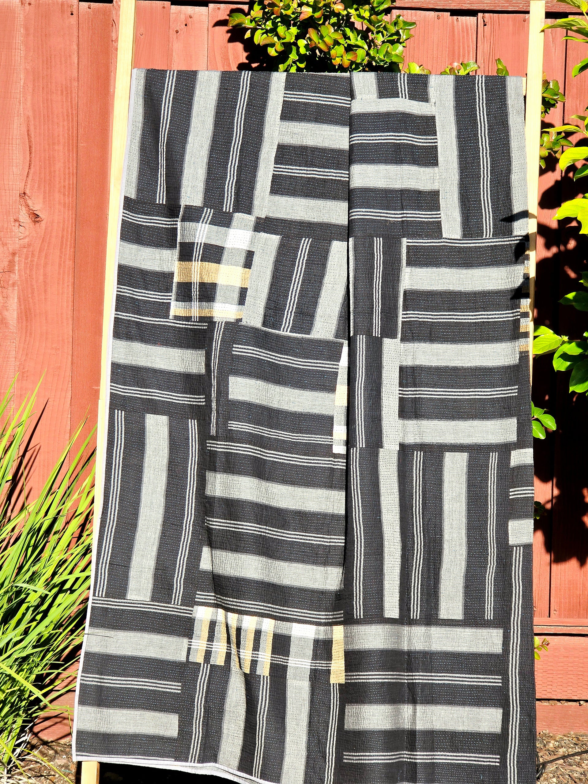 White Black Patchwork Handmade Kantha Throw