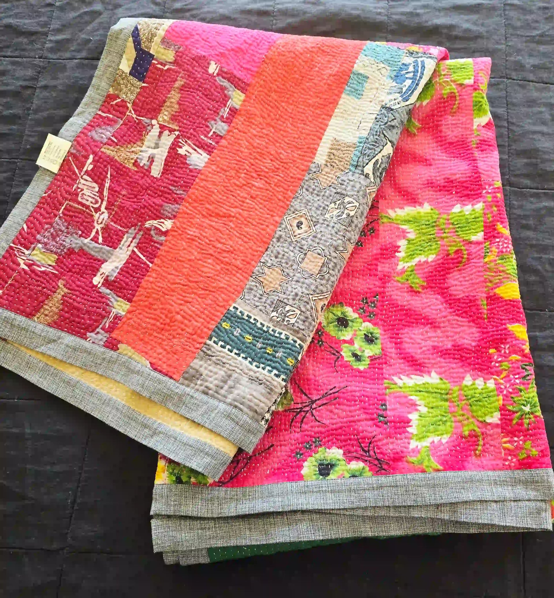 Multicolor Patchwork Reversible Kantha Throw - Ohana Earth