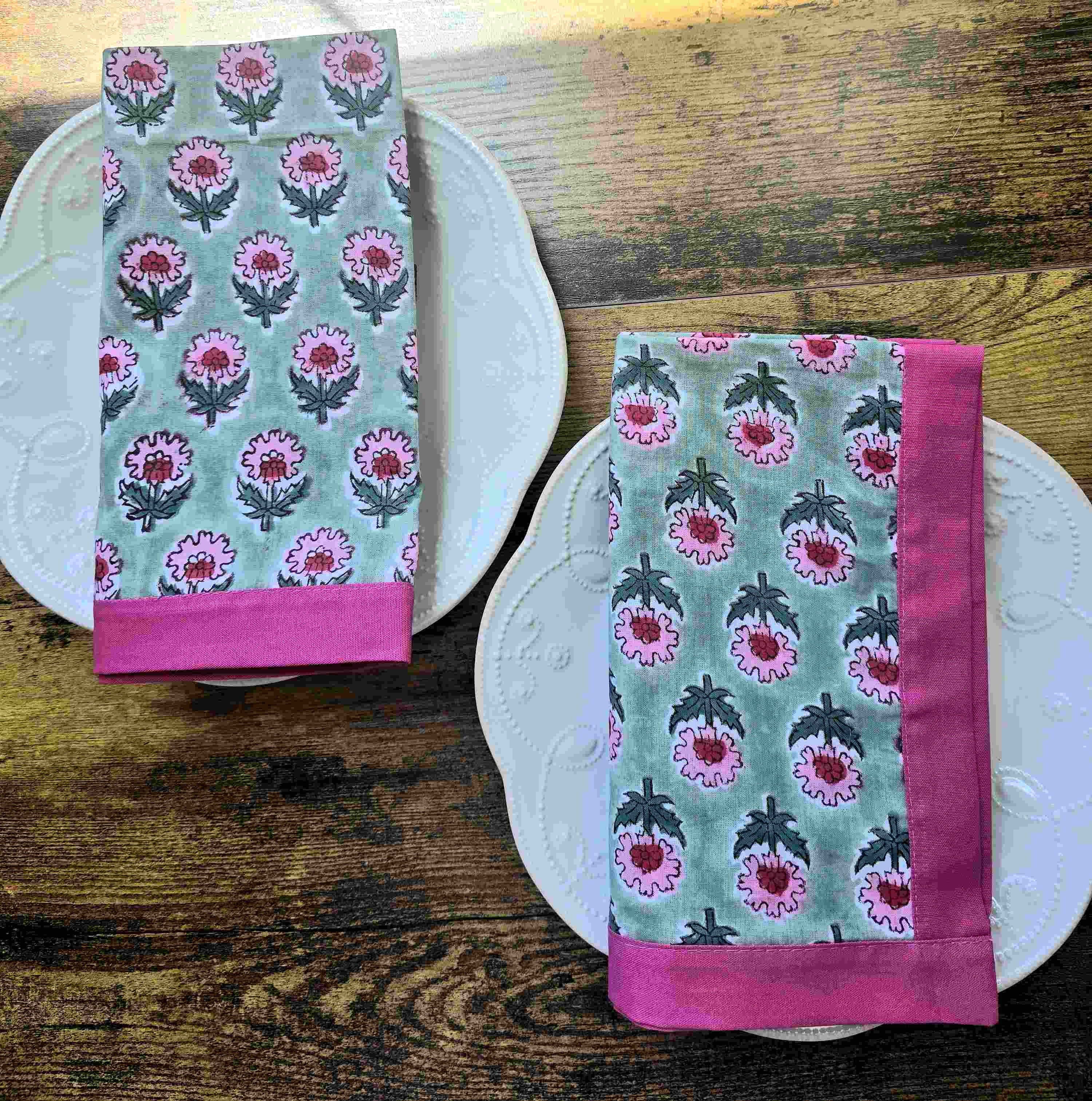 Wildflower Pure Cotton Hand block Printed Napkin Set - Ohana Earth