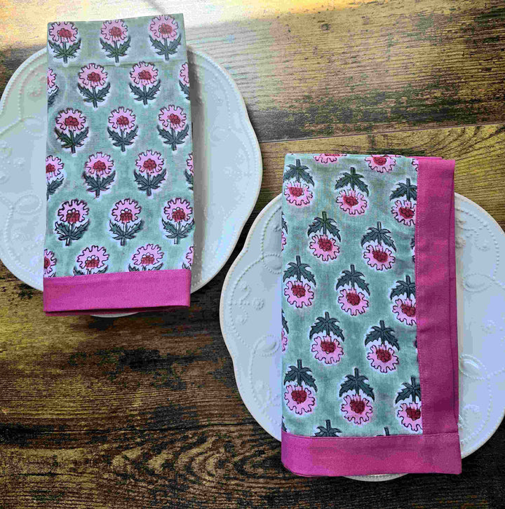 Wildflower Pure Cotton Hand block Printed Napkin Set - Ohana Earth