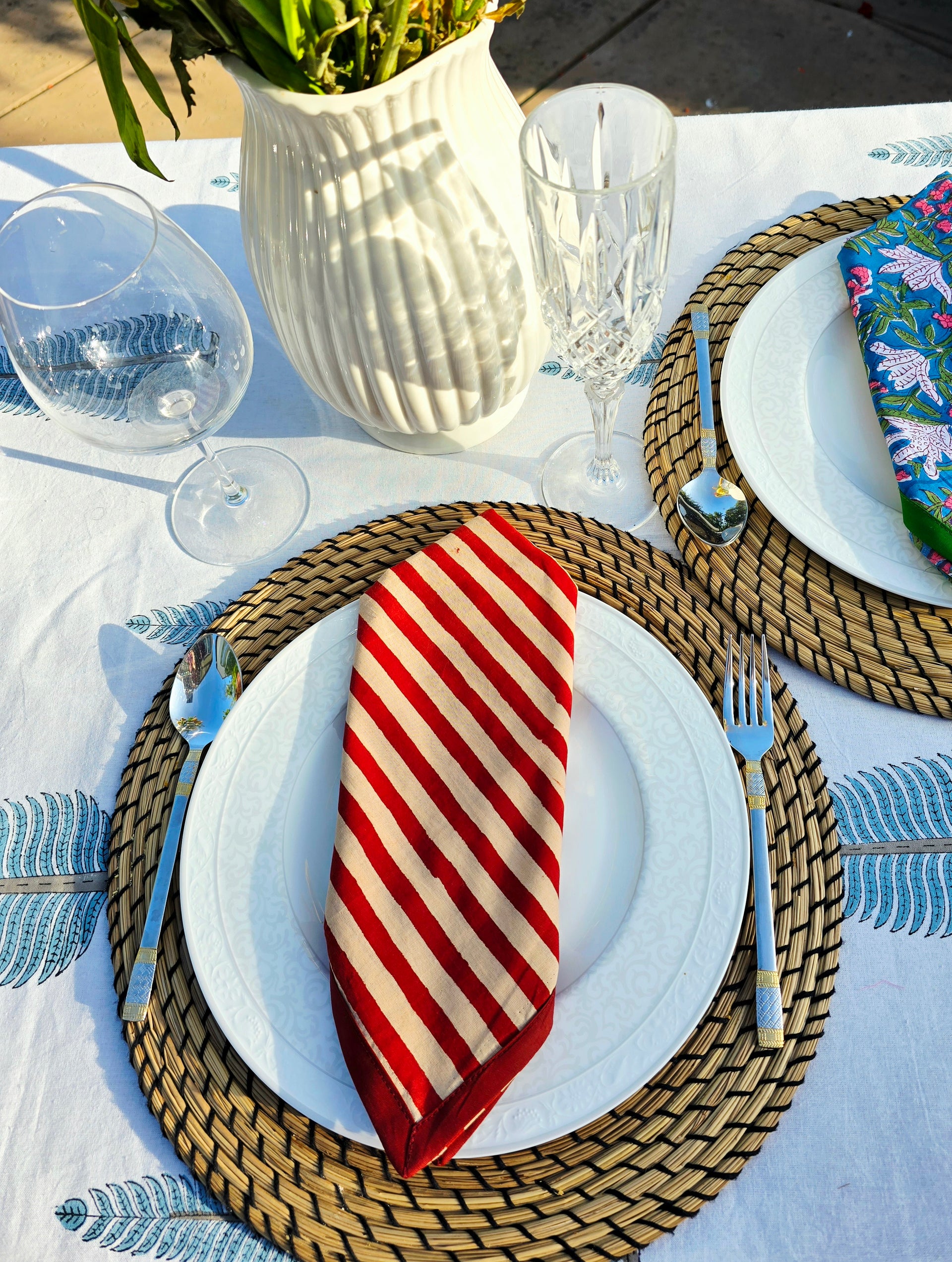 Maroon Stripe Pure Cotton Hand block Printed Napkin