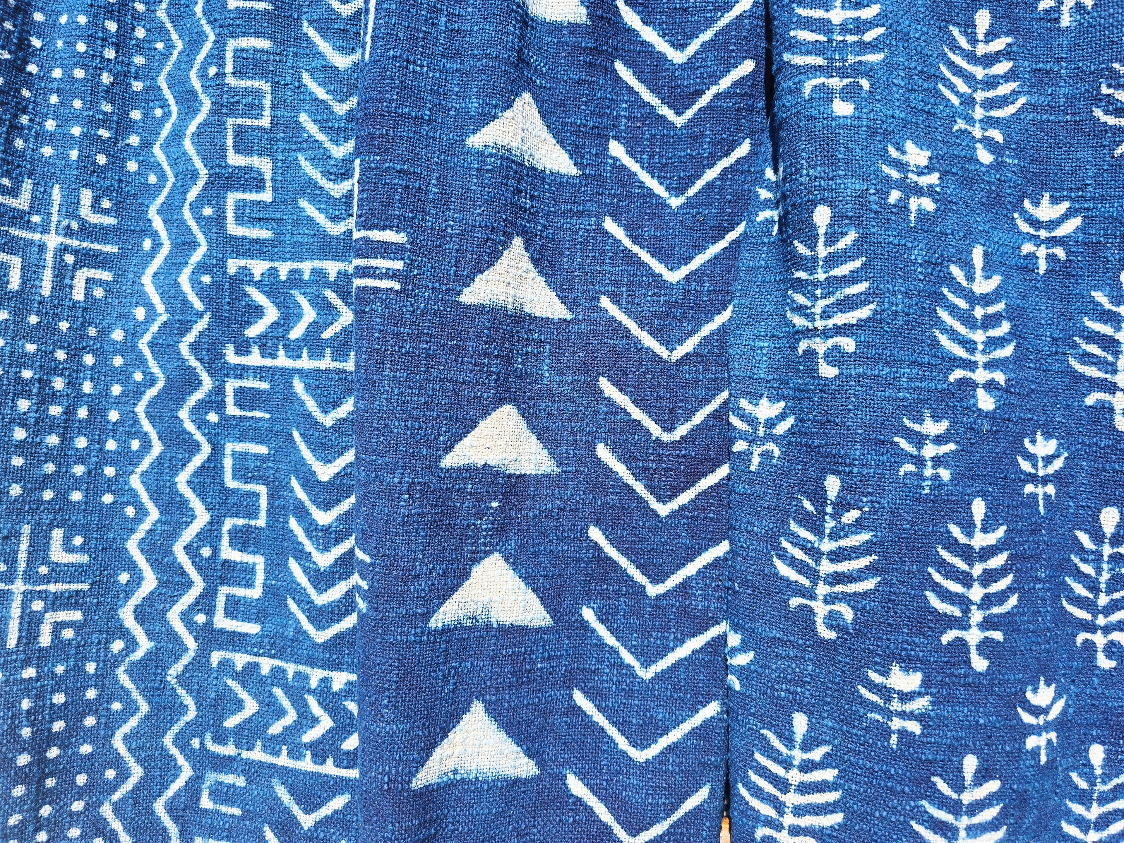 Close up of geometric indigo cotton throw blanket