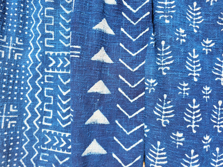 Close up of geometric indigo cotton throw blanket