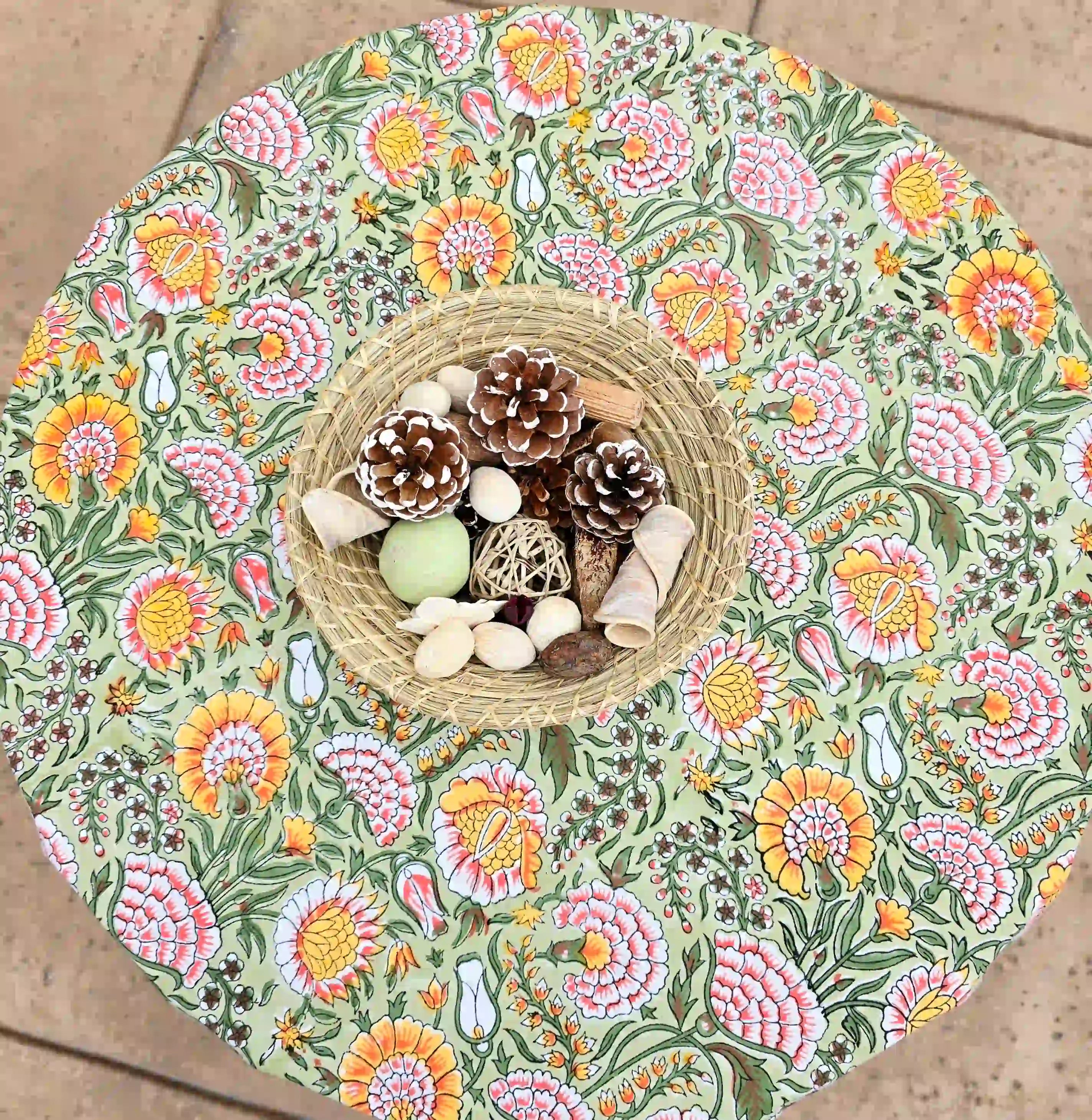 Round Table Set Floral Orange - Ohana Earth