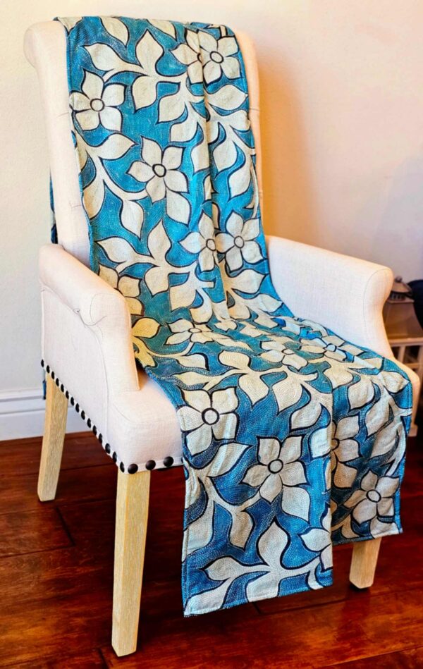 Bloom-garden Blue Kantha Throw - Image 6