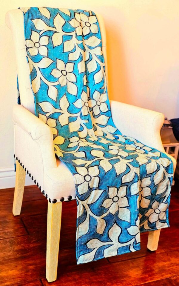 Bloom-garden Blue Kantha Throw - Image 5