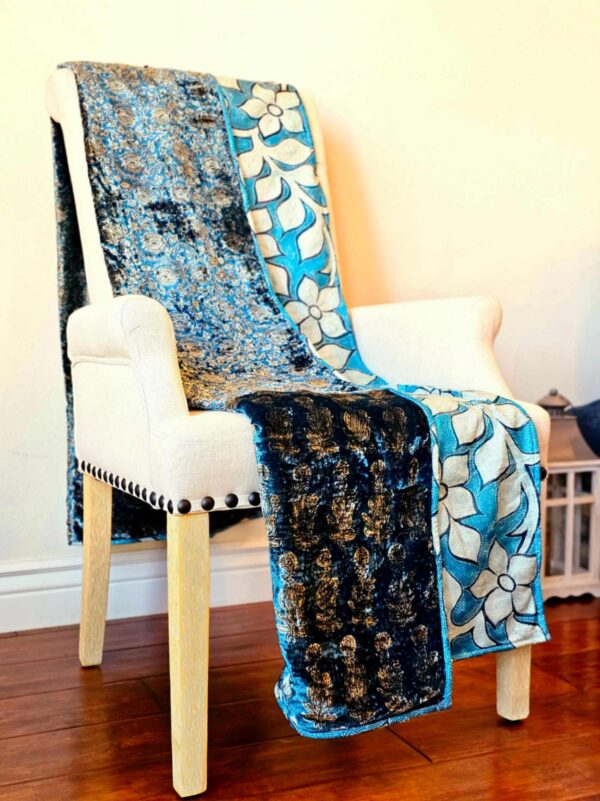 Bloom-garden Blue Kantha Throw - Image 3