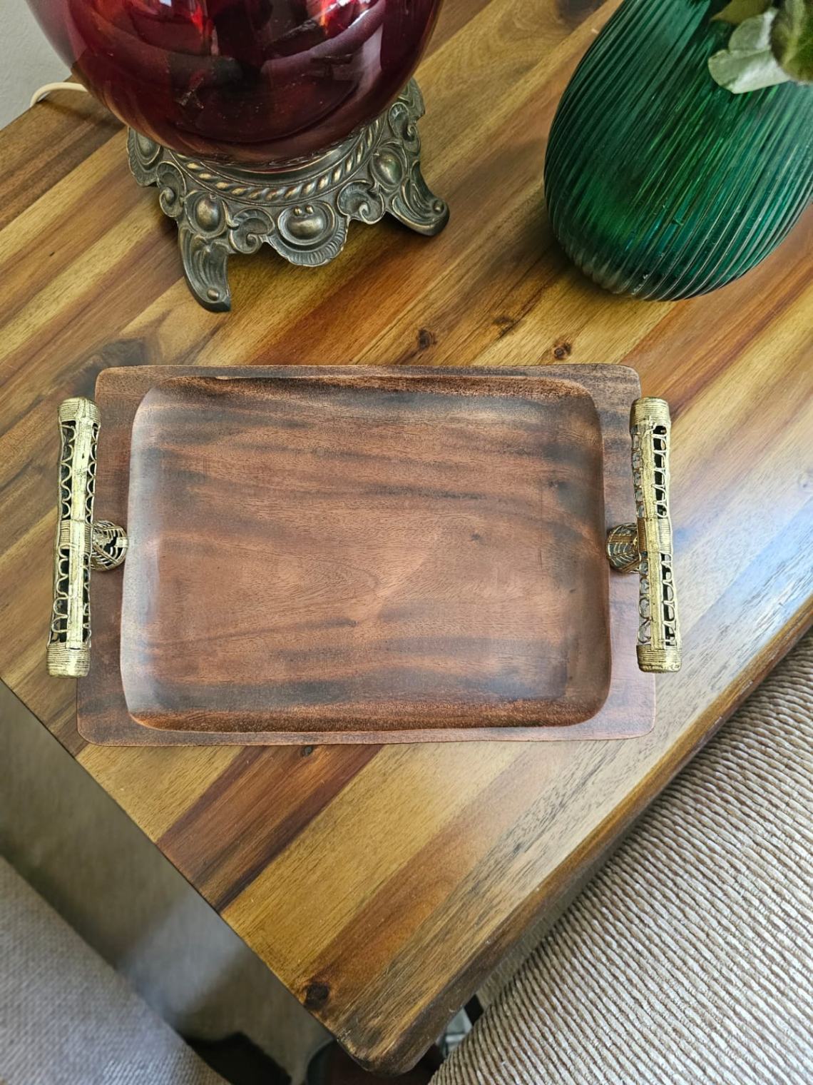 Handcrafted Wooden Tray with Dokra Metal Art