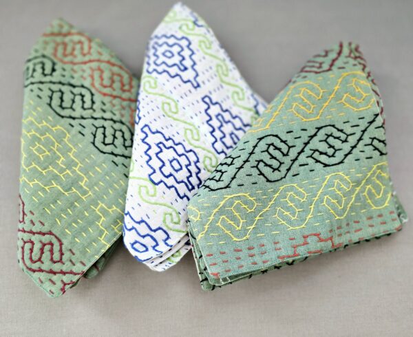 Hand-Embroidered Kantha Napkins – Upcycled Cotton