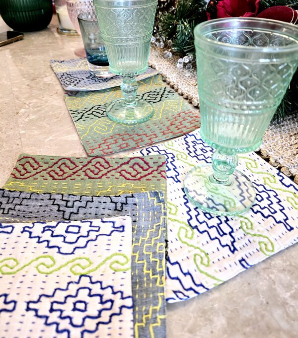 Hand-Embroidered Kantha Napkins – Upcycled Cotton