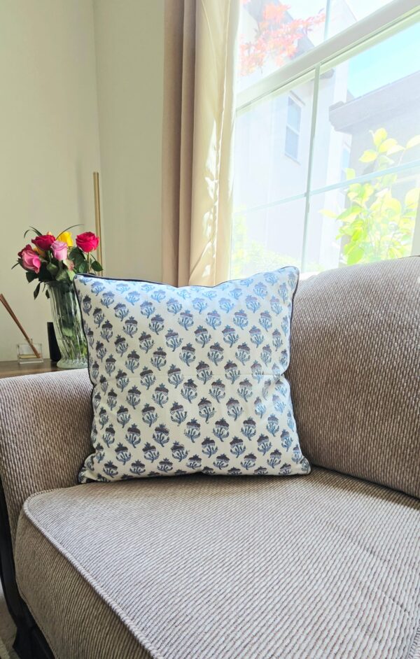 California Blue Tansy Hand Block Printed Cushion Cover