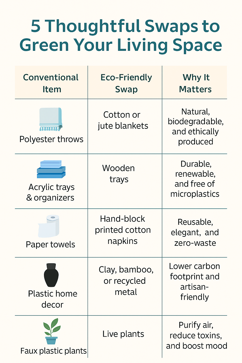 Infographic showing 5 sustainable home decor swaps