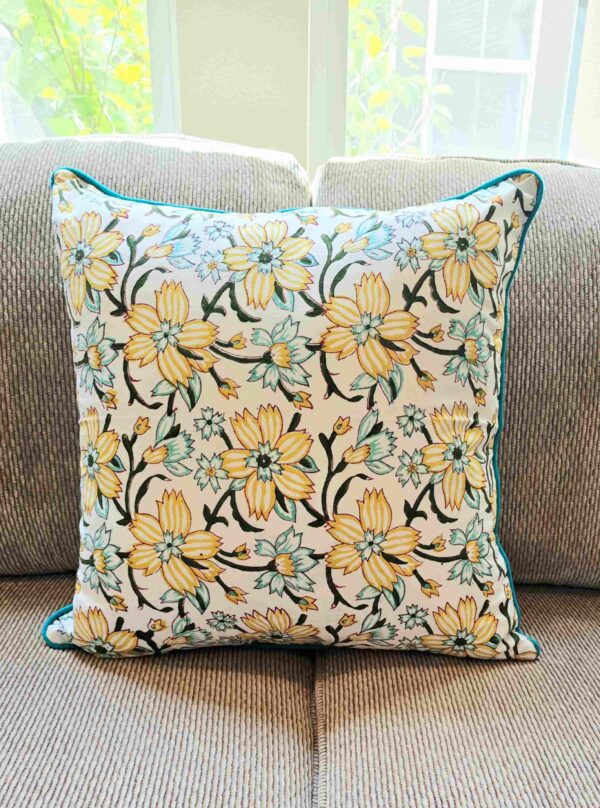 Hello Sunshine Hand Block Printed Cushion Cover
