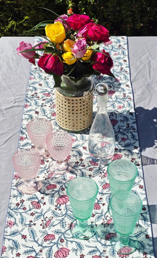 Loopy Lotus Block Printed Embroidered Table Runner - Image 2