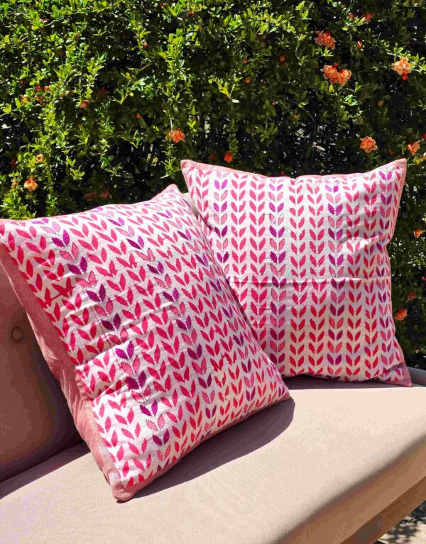 Petal Pop Block Printed Embroidered Cushion Cover